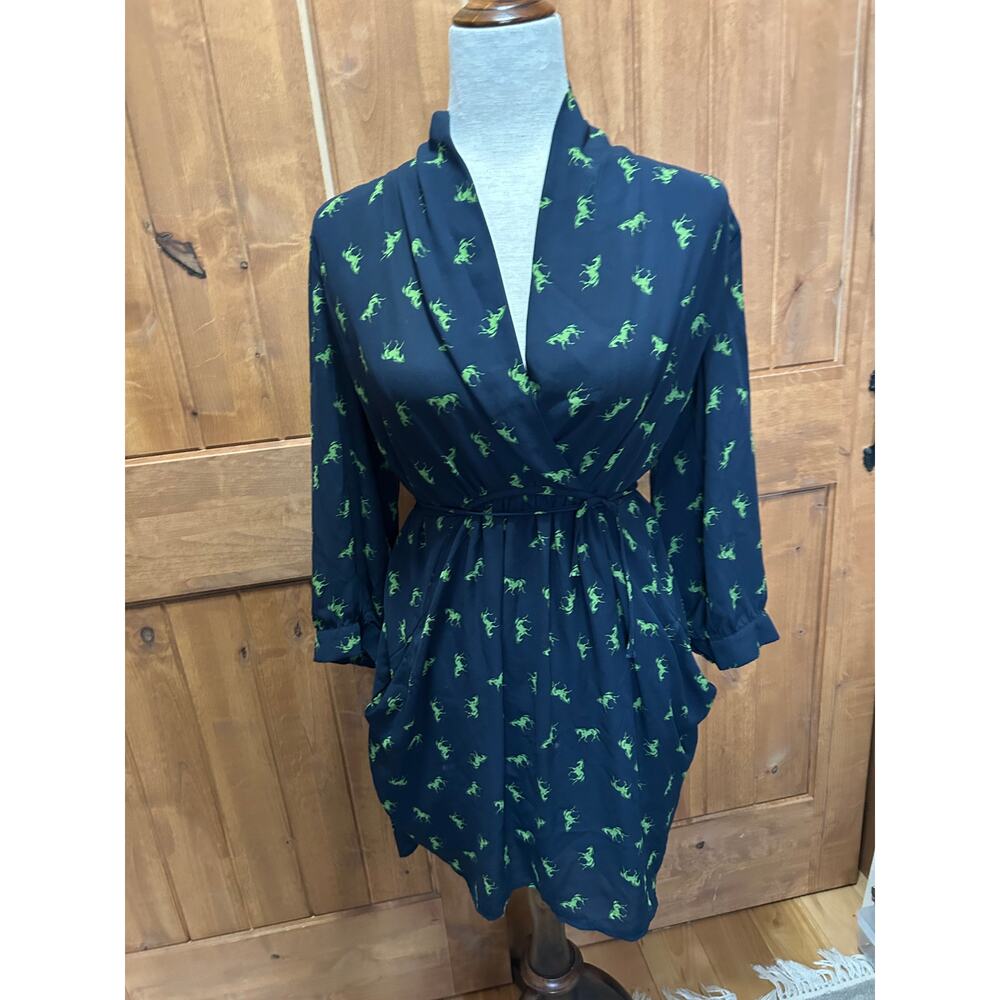Equestrian Babydoll  Wrap Dress Pockets Size M Vneck  Shawl Collar